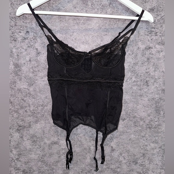 Intimissimi Black Lace Sheer Bustier Corset with Garters - 34B, Size XS-S - Picture 1 of 4